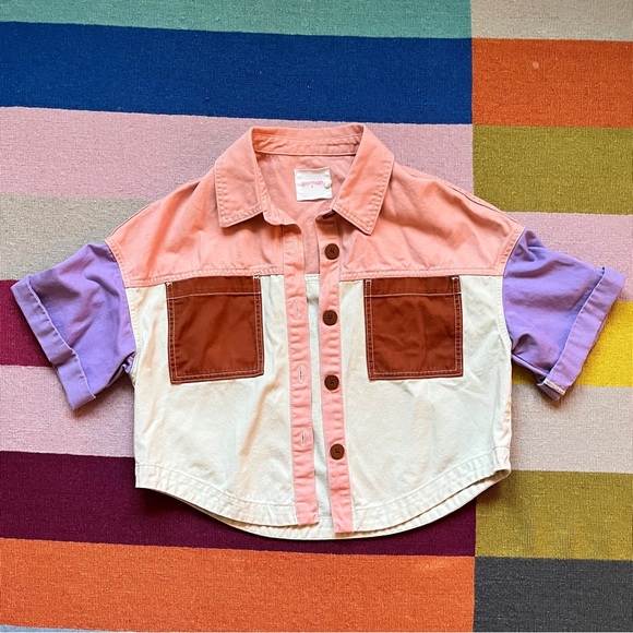 gorman Tops - Gorman Mara Splice color block boxy cropped button down top